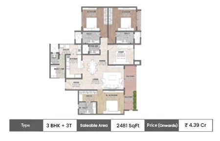 3 BHK + 3T	2481 SqFt