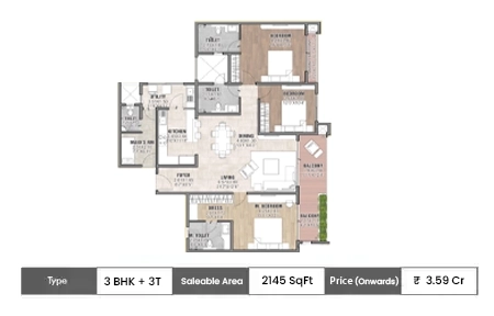 3 BHK + 3T	2145 SqFt